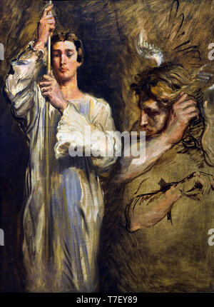 Jeune Homme tenant la Croix et Étude d` Ange - Young man holding cross and angel, study, THEODORE CHASSÉRIAU (1819-1856) France French. Stock Photo